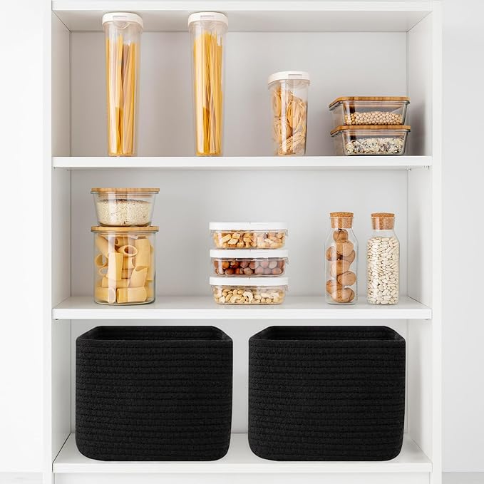 OIAHOMY 9”x9”x7” Storage Cubes, Cotton Rope Woven Baskets for Organizing, Cube Storage Bin, Small Gift Basket for Shelf, 3-Pack, Black