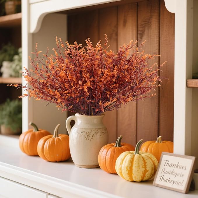 RECUTMS Outdoor Faux Plants Fall Fake Lavender Plants UV Resistant Artificial Greenery Artificial Flowers Indoor 8Pcs Fake Outside Flowers for Balcony Window Garden Thanksgiving Decorations (Brown)