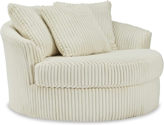 Signature Design by Ashley Lindyn Transitional Oval Tufted Upholstered Oversized Swivel Accent Chair, White