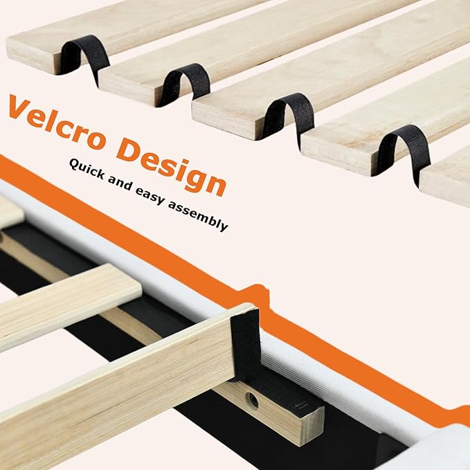 HOMBCK Queen Bed Frame with Adjustable Headboard, Bed Frame Queen Size with Linen Fabric Upholstered, Strong Wooden Slats, No Box Spring Needed, Noise Free, Easy Assembly, White