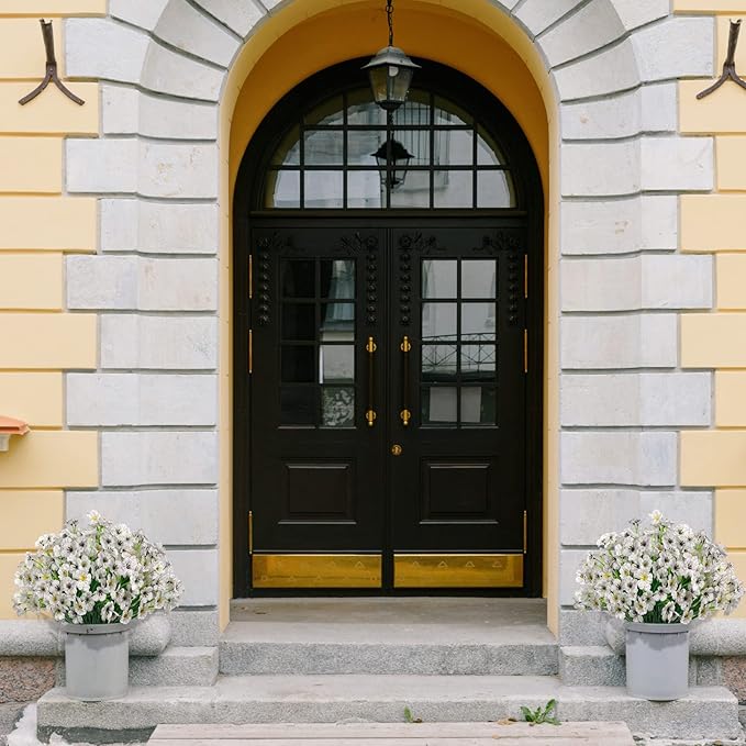 15 Bundles Artificial Flowers UV Resistant Outdoor Plants No Fade Faux Plastic Shrubs Fake Silk Flowers Window Box Garden Porch Home Decoration(White)