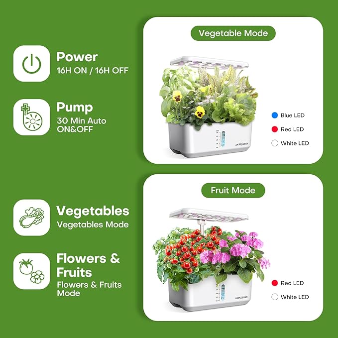 Ahopegarden Indoor Herb Garden Kit with LED Grow Light: 10-Pod Hydroponics Growing System Kit with Auto Timer, Perfect Herb Garden Planter Indoor Kit for Kitchen Home Office Gardening Gift