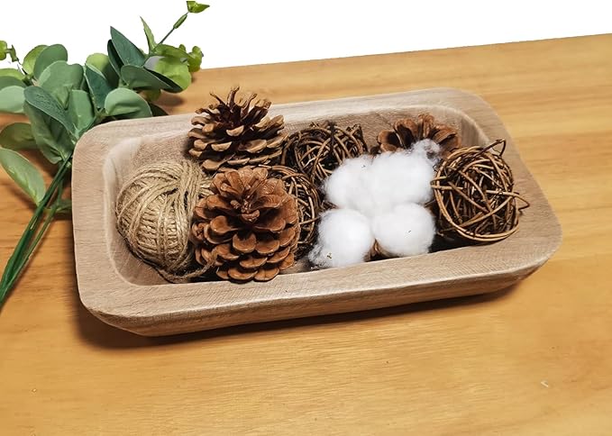 Wooden Dough Bowl Decor, Vintage Wooden Bowl Hand Carved Home Decor for Dining Table Center, Living Room, Kitchen Decor. (10inch brown)