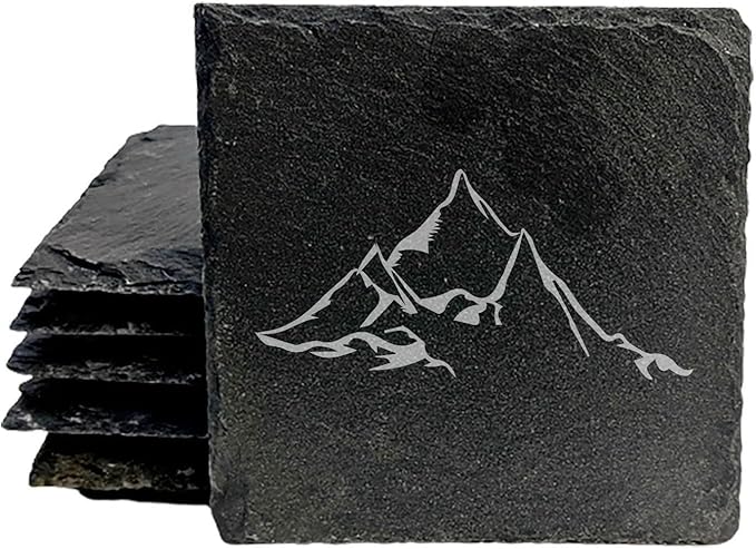Mountain Majesty Slate Coasters with Stunning Mountain Scene Design - Perfect for Home and Office Decor and Protection of Surfaces, Available in Square or Round Coasters - Square Slate - Set of 6