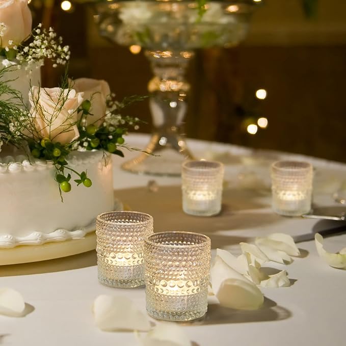 Clear Votive Candle Holders Set 24 PCS Hobnail Glass Tealight Candle Holders for Spring Decor, Easter, Weddings, Birthday Table Centerpiece Decorations