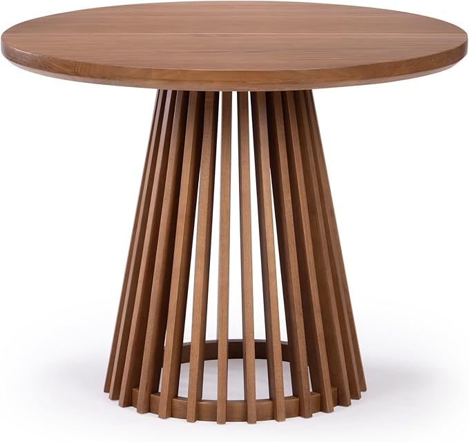 Plank+Beam Lido Round Dining Table, 38", Wooden, Pedestal, Minimalist Kitchen Table for 4 for Dining Room, Pecan
