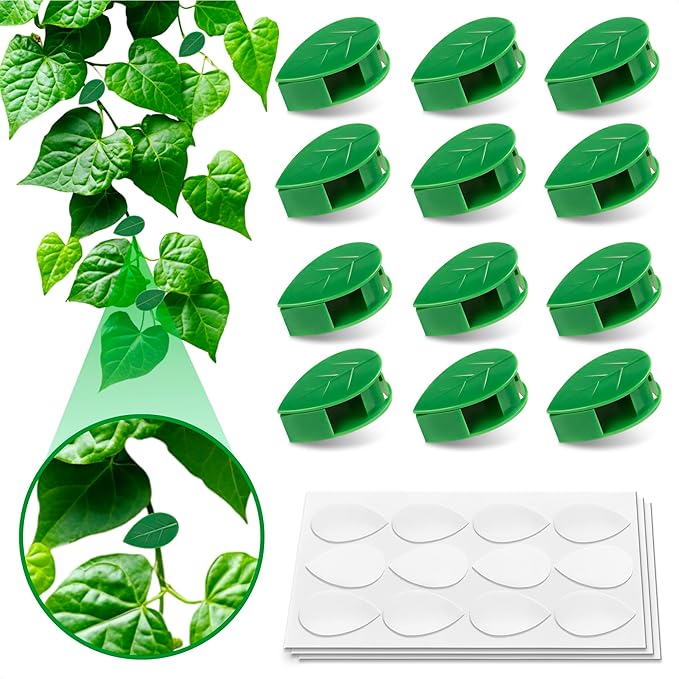 Plant Wall Clips - 60Pcs Money Plant Clips for Wall with 72Pcs Adhesive Stickers for Indoor Decoration, Invisible Design, Thick & Durable Plastic, Easy Installation for Vines & Cables Organization