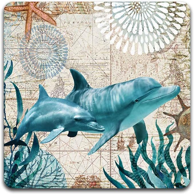 Marine Life Square Coaster Set - Made of Recycled Rubber - Set of 4