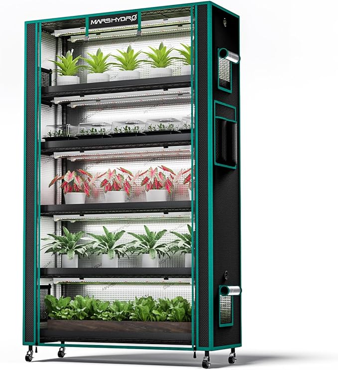 MARS HYDRO 2025 Plant Stand with Grow Lights,6-Tier Plant Shelf with 10 Full Spectrum LED Lamps (225W, 3ft) & Grow Tent | for Vegetables, Seedlings, Plant Growth | 5000K, 43x16x71''