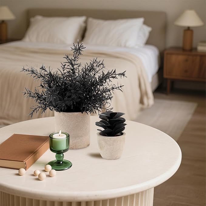 ALAGIRLS 4 Packs Fake Plants Small Artificial Plants Indoor Black Eucalyptus Rosemary Succulents Plants Potted Faux Plants for Home Indoor Office Bathroom Living Room Decor