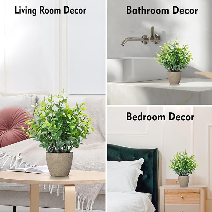 2 Pack Fake Plants Ceramic Mini Artificial Greenery Potted Plants for Home Decor Office Decor Room Decor Farmhouse Decor Indoor Table Bathroom Decor