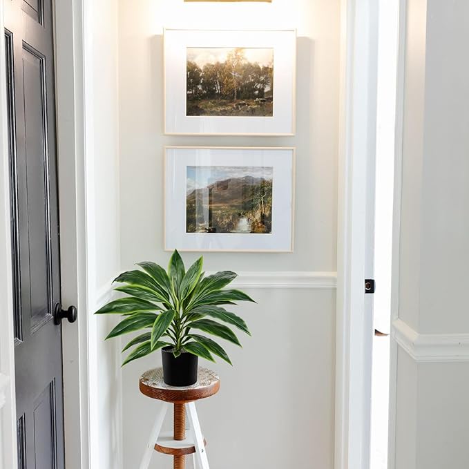 Oairse Artificial Plants Indoor with Pot, 18.1" Fake Potted Plants Medium Artificial Dracaena Plant in Black Pot Faux Tropical Plants for Bathroom Living Room Office Desk Shelf Decor