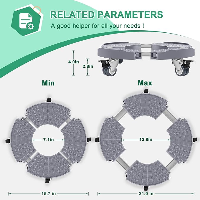 Sanyi Plant Caddy with Wheels, Adjustable 15-21 inch, Heavy Duty, Rolling Plant Stand, Outdoor Use
