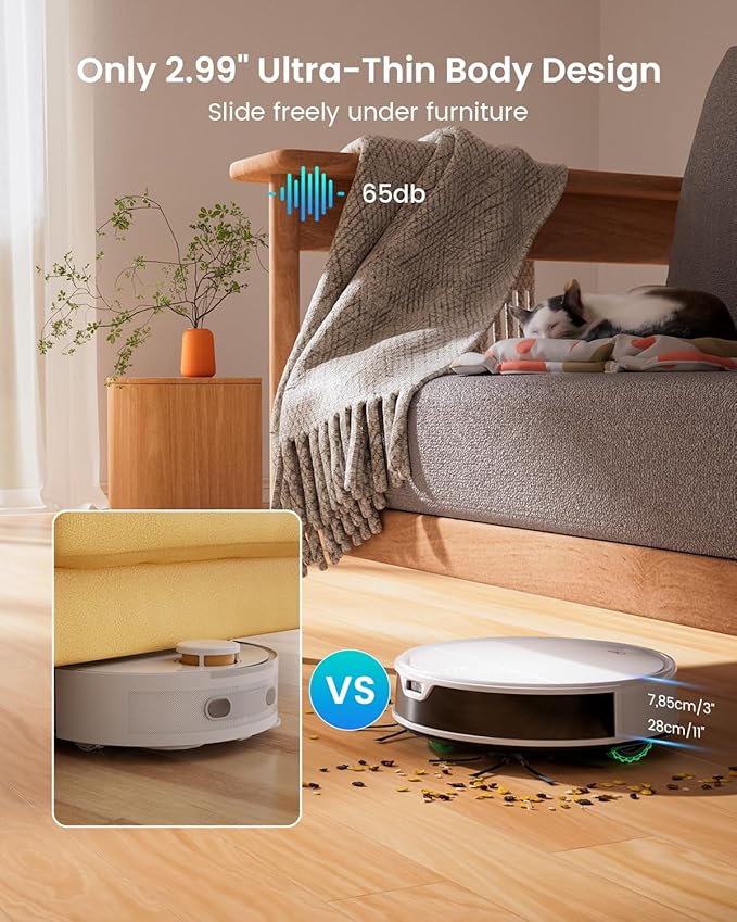 OKP Life Robot Vacuum and Mop Combo K5 Ultra Small Robotic Cleaner with ToF LiDAR Navigation, 6000Pa Suction, WiFi/App/Alexa Control, 170min Runtime, 500ML Dust Box, Ideal for Pet Hair and Home