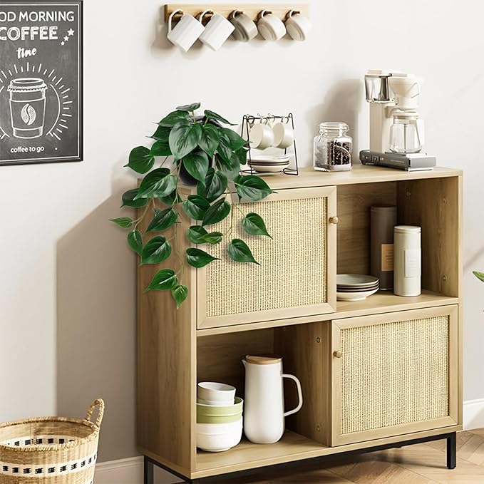 DILATATA 2 Pack Artifitial Hanging Plants 18" Fake Devil's Ivy Golden Pothos Plants, Hanging Potted Plants for Home Office Bedroom Indoor Outdoor Decor