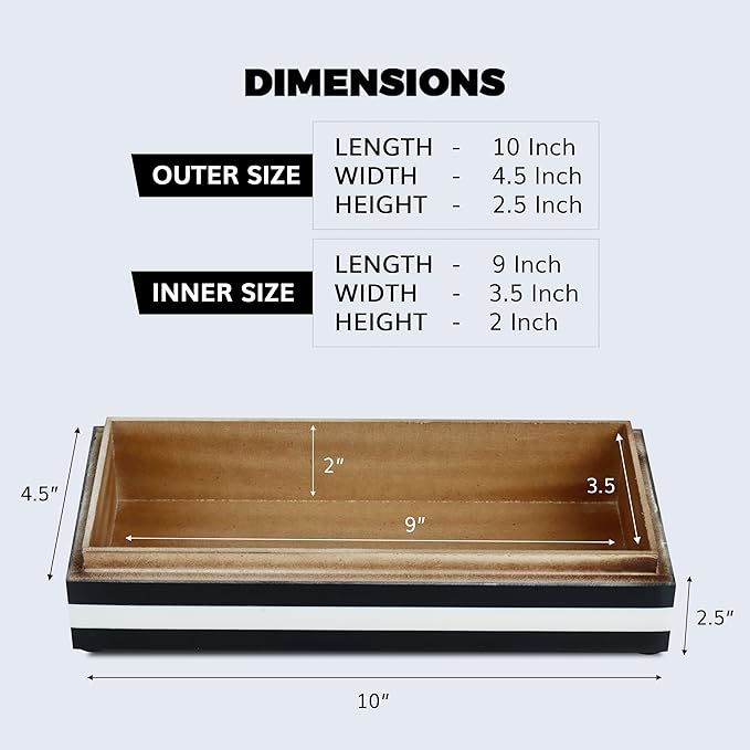Handicrafts Home Decorative Storage Box with Lid– 10x4.5x2.5” Modern Home Decor Organizer, Memory Box & Jewelry Storage- Decorative Boxes for Living Room & Shelf Decor- Concentric - Black White