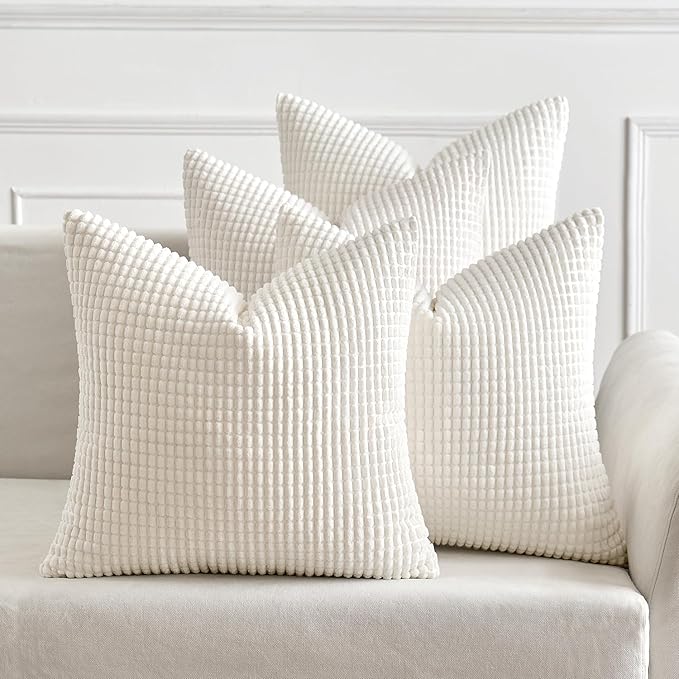 MIULEE Boho Farmhouse Throw Pillow Covers 18x18 Inch Set of 4 Soft Neutral Pillow Covers Cream White Corduroy Couch Pillowcases Home Decor for Sofa Living Room Bed