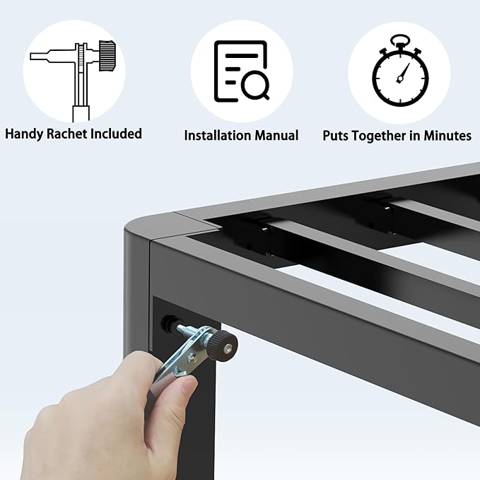 FUIOBYVV 12 Inch King Bed Frame with Round Corner Edge Legs 3500 lbs Metal Heavy Duty Steel Slats Support No Box Spring Needed Platform Noise Free Easy Assembly