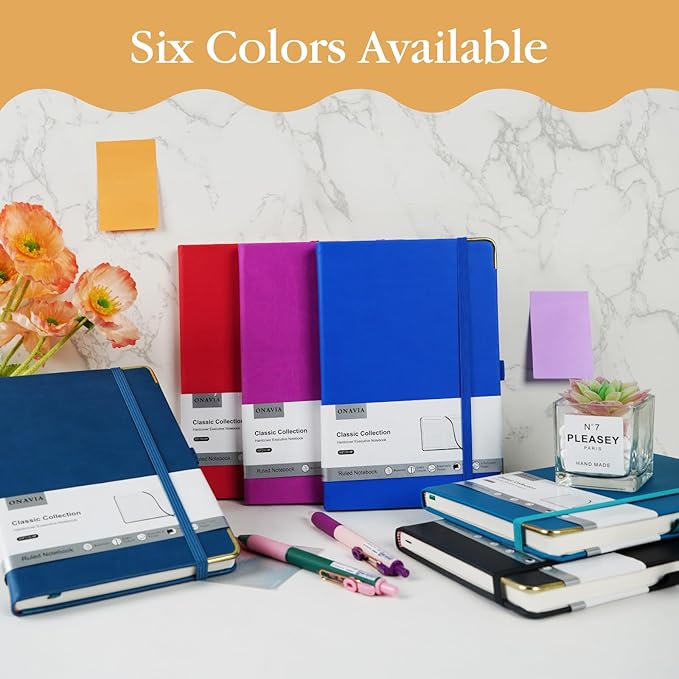 A5 Lined Journal Notebook - 100 GSM Thick Paper, 6 Pack Hardcover Journaling Notebooks for Writing, Work, Travel, School, College Ruled Journals for Women Men, PU Leather Note Books, 5.5”x8.3”