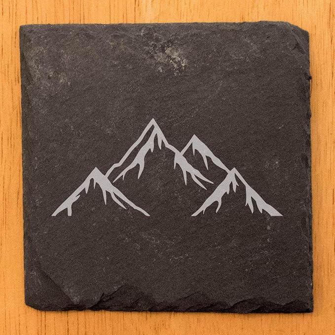 Mountain Majesty Slate Coasters with Stunning Mountain Scene Design - Perfect for Home and Office Decor and Protection of Surfaces, Available in Square or Round Coasters - Square Slate - Set of 8
