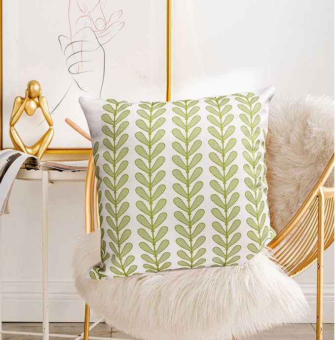 Decorative Throw Pillow Covers Set of 2 Grass Green Pillow Covers 22x22 Inch Throw Pillow Cover Linen Pillowcase Modern Boho Farmhouse Outdoor Pillow Covers for Couch Sofa Bed Living Room