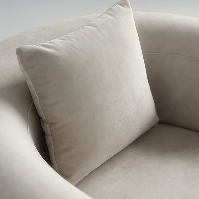 Acanva Luxury Modern Tight Curved Back Velvet Sofa, Minimalist Style Comfy Couch for Living Room Apartment Reception Space, Cream Single Chair