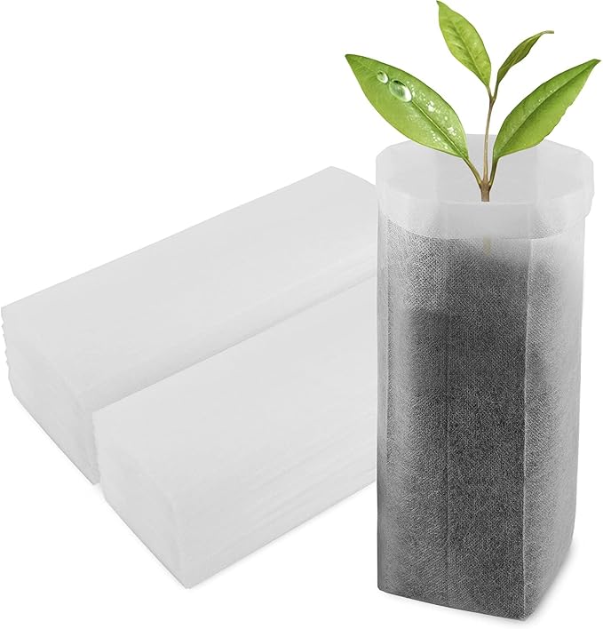 Nursing Growing Pouch, 200 PCS 7.8 x 13.7 Inches Breathable Non-Woven Plants Nursery Grow Bags, Aeration Fabric Seedling Pots Container for Vegetable, Flower, Plant Grow, White