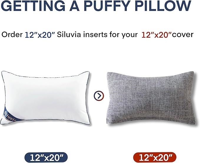 Siluvia Decorative 12x20 Pillow Inserts Set of 2 - Square Throw Pillows with 100% Cotton Cover for Sofa, Couch, and Bed - White