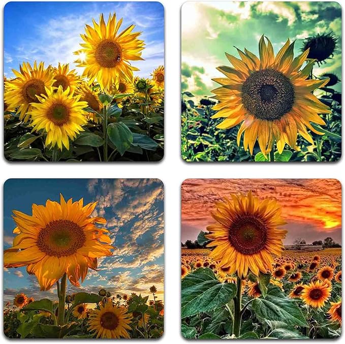 Sunflowers Square Coaster Set - Made of Recycled Rubber - Set of 4