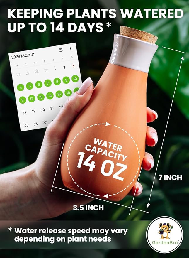 4 Pcs Ollas Terracotta Watering Pots Large - 14 Oz Self Watering Planter Insert Olla Watering System for 1-Week Easy to Refill - Clay Plant Watering Globes for Outdoor & Indoor Plants [4, Multicolor]