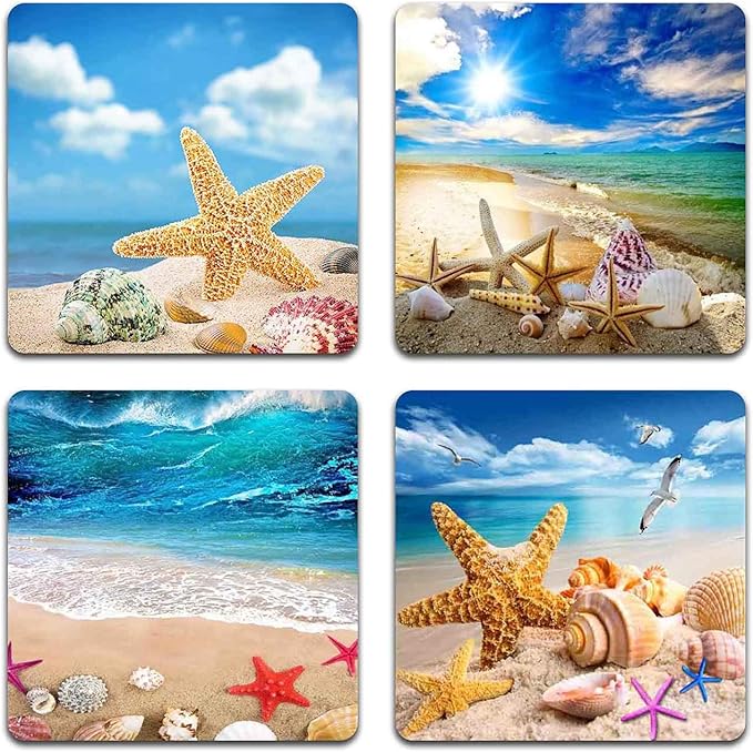 Beach Shells Square Coaster Set - Made of Recycled Rubber - Set of 4