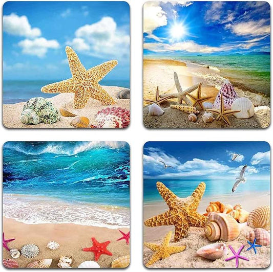 Beach Shells Square Coaster Set - Made of Recycled Rubber - Set of 4