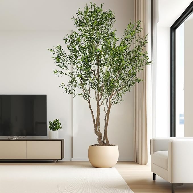 Artificial Olive Tree - 9ft Tall Fake Olive Plant in Pot - Faux Silk Tree for Indoor