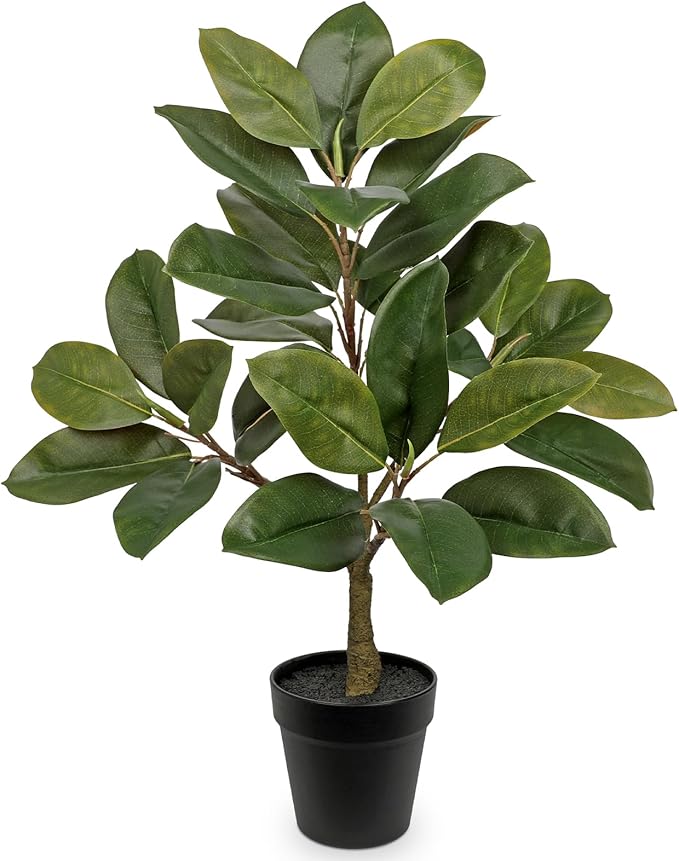 Briful Artificial Magnolia Tree in Black Pot – 26.3in Tall Faux Magnolia Greenery Plant Fake Potted Silk Tree for Home Office Room Kitchen Outdoor Porch Décor