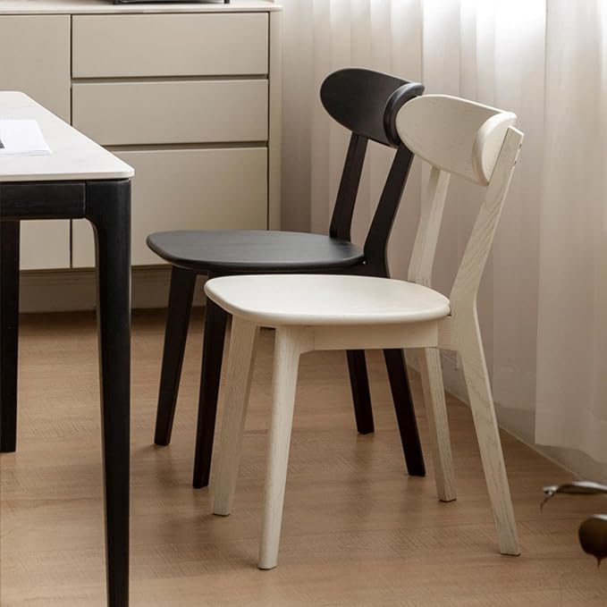 100% Solid Oak Wood Dining Chairs,Mid Century Modern Dining Chairs with Rounded Backrest,Kitchen,Dining Room Chairs Set of 1/2/4 (1, White Color)