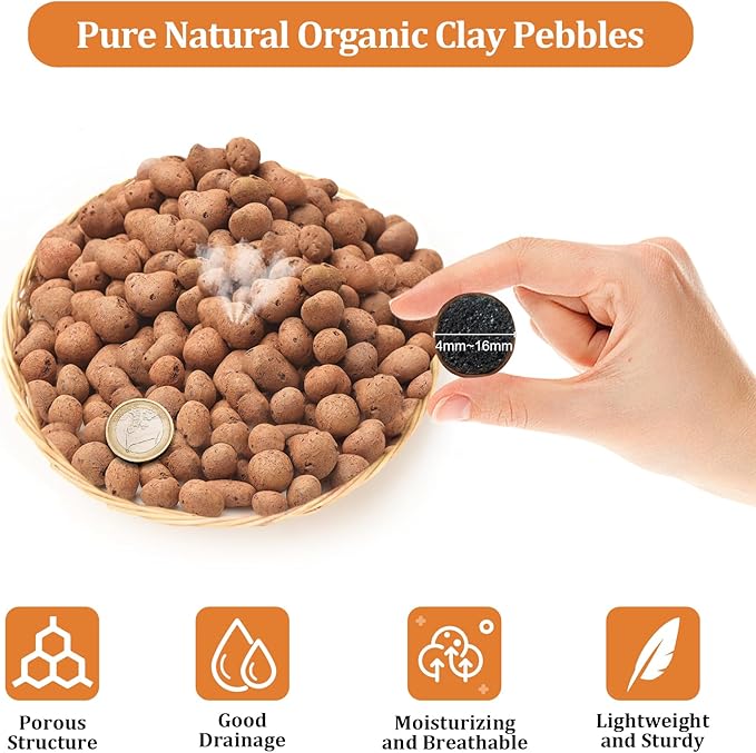 Riare 10 LBS Organic Expanded Clay Pebbles - 4mm-16mm Natural Leca Balls Lightweight Hydroponic Clay Pebbles Aggregate for Indoor Plants, Hydroponic Growing, Plants Drainage, Aquaponics