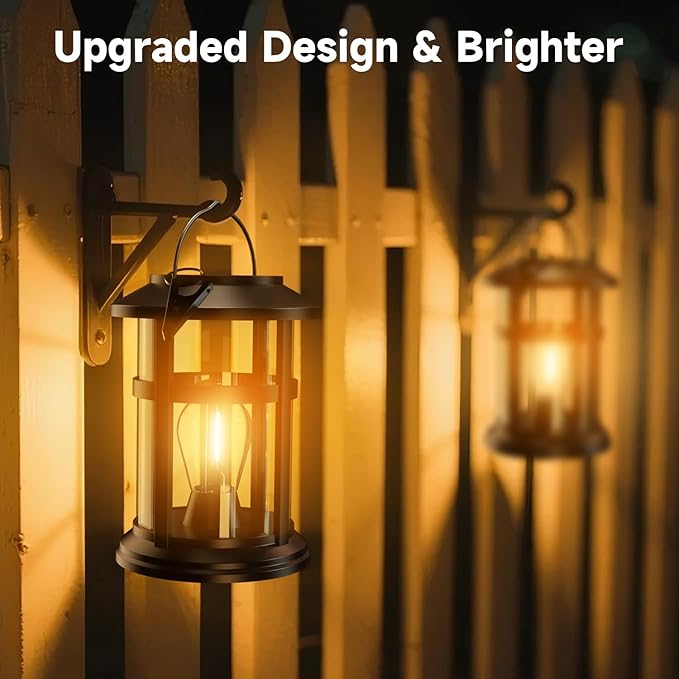 Solar Lanterns Outdoor, 2 Pack Hanging Solar Lights for Outside, Windproof and Waterproof Solar Powered Lanterns, Hanging Lantern Decorative for Patio, Yard, Backyards, Porch, Pathway, Trees
