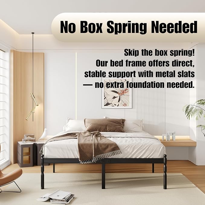 18 Inch King Metal Bed Frame with Mattress Slide Stopper, King Size Platform Bed Frames No Box Spring Needed, Heavy Duty Bedframe, Easy Assembly, Noise Free