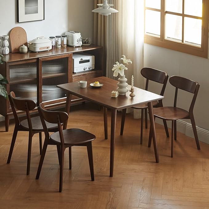 100% Solid Oak Wood Dining Chairs,Mid Century Modern Dining Chairs with Rounded Backrest,Kitchen,Dining Room Chairs Set of 1/2/4 (4, Walnut Color)