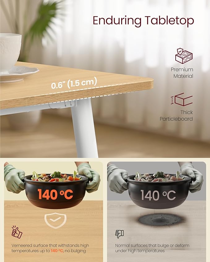 VASAGLE Dining Table, Dining Room Table for 4-6 People, Modern Farmhouse, for Kitchen, Quick Assembly, Heat-Resistant Surface, 29.5 x 55.1 x 29.5 Inches, Golden Oak and Cloud White UKDT100N01V2