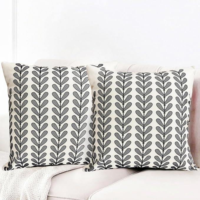 Decorative Throw Pillow Covers Set of 2 Black Pillow Covers 18x18 Inch Throw Pillow Cover Linen Pillowcase Modern Boho Farmhouse Outdoor Pillow Covers for Couch Sofa Bed Living Room