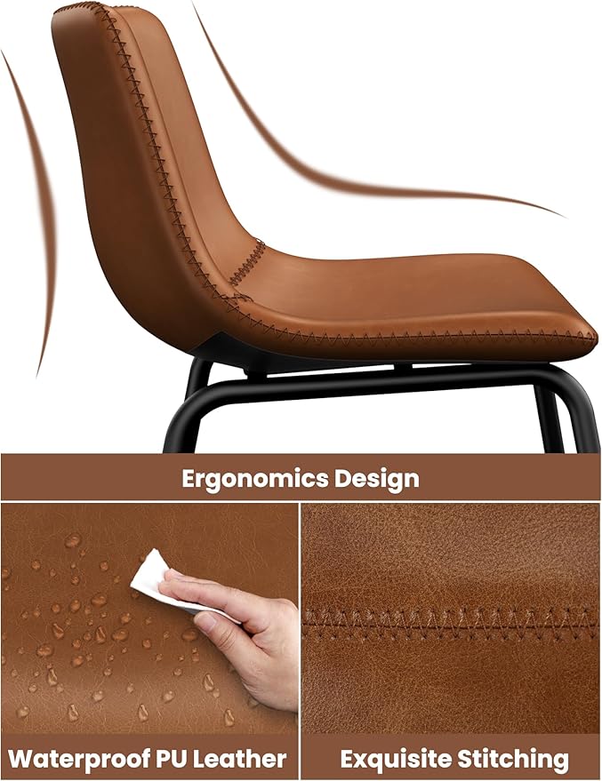 Bar Stools Set of 2, 26 Inches Counter Height Bar Stools with Back, Modern Faux Leather Barstools with Metal Legs and Footrest, Bar Chairs for Kitchens Island (Dark Brown)