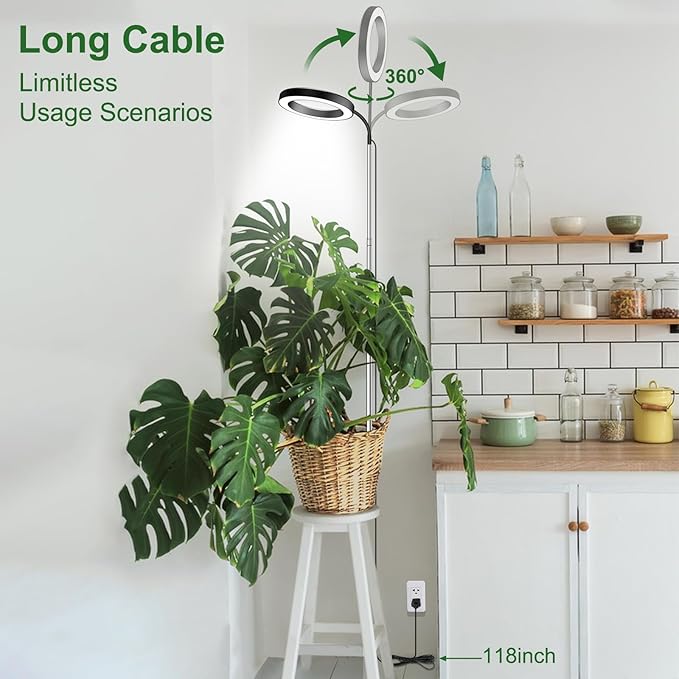 Wolezek Grow Lights for Indoor Plants Full Spectrum, 80 LEDs 3 Colors, 65in Large Plant Lights for Indoor Growing with 360°Gooseneck, 6/12/16H Timer, 5 Brightness, Height Adjustable, Black 3 Pack