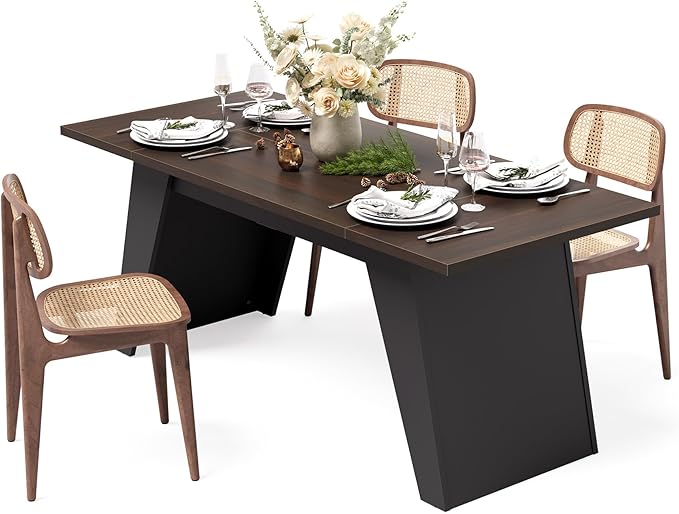 LITTLE TREE 71-Inch Dining Table, Rectangular Kitchen Table for 4-6 People, Heavy-Duty Furniture Legs, Multi-Functional Kitchen/Dining/Living Room Furniture, Black