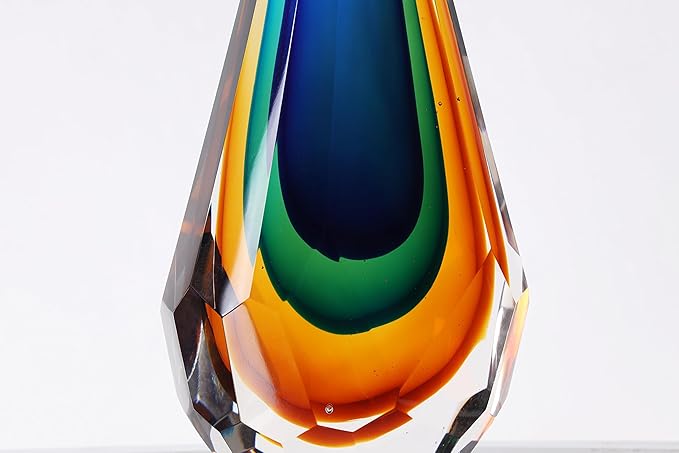 YAOYUAN Handmade Murano Glass Art Decor Sculpture - Unique Hand-Cut Cube Paperweight for Home Décor