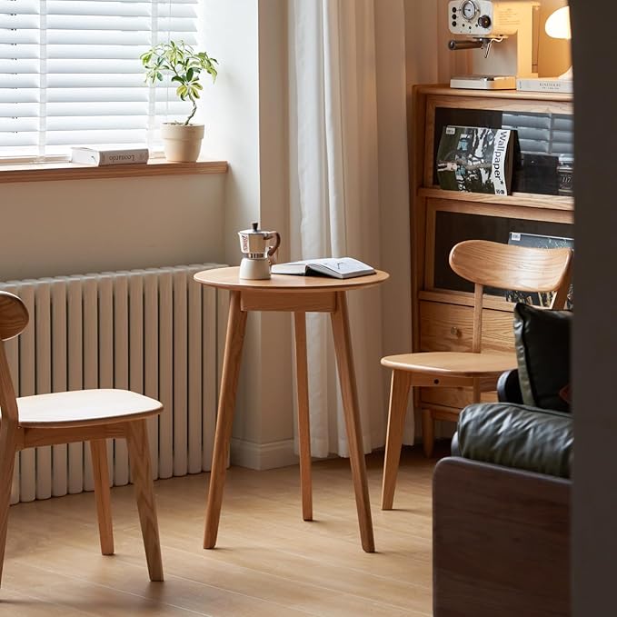 100% Solid Oak Small Tall Side Table, Mid Century Modern Coffee Table for Small Spaces, Living Room End Table with Stable Frame for Bedroom Couch, (Natural, 21.65" D x 21.65" W x 29.53" H)