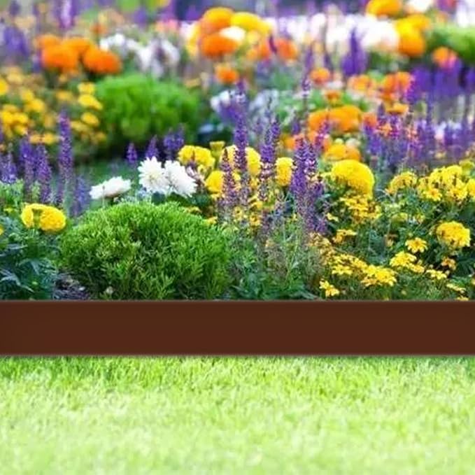 49FT Landscape Edging, 4 in Tall Garden Edging Borders with 75 Spikes,Flexible Lawn Edging Plastic Borders for Garden, Flower Beds, Pavement-Brown
