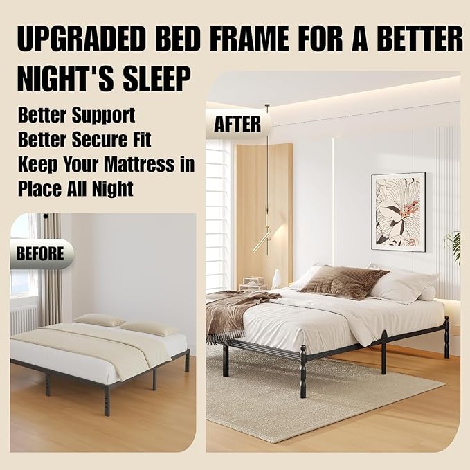 14 Inch King Size Bed Frame with 2 Pcs Mattress Slide Stopper, King Platform Bed Frame Metal, No Box Spring Needed, Easy Assembly, Heavy Duty, Noise Free, Non-Slip