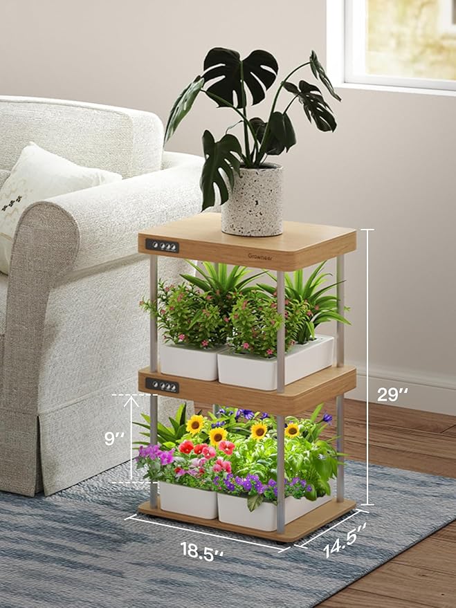 GROWNEER HydroEasy1.0 Hydroponic Growing System, 2-Tier Indoor Garden with Full-Spectrum LED Grow Lights, 32 Pods, Solid Wood Design, Independent Water Circulation, Ideal for Vegetables, Herbs, Pine