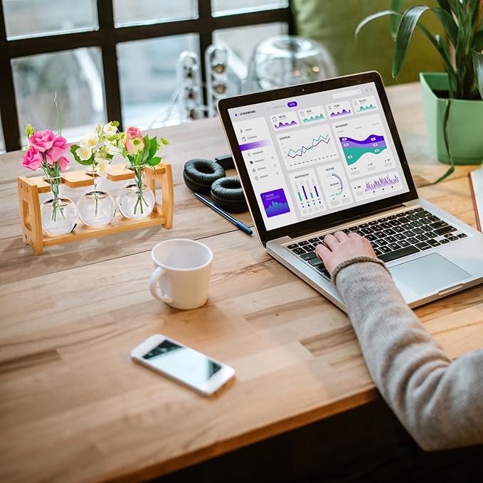 2 Pack Plant Propagation Stations, Desktop Plants Terrarium with Wooden Stand, Water Propagation Station, Hydroponic Plant Vase with 8 Glass Bulbs, Small Propagated Plants Jar for Home Office